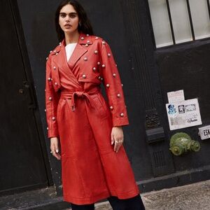 NWT Nasty Gal Studded real leather trench coat sz us 10
